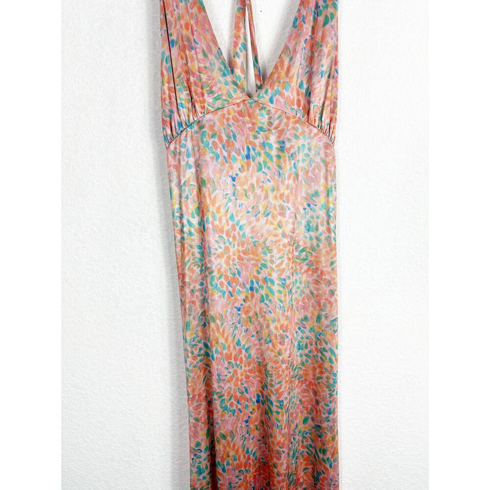 Free People Nowhere To Be Slip Dress Medium Midi Coral Floral Stretch Satin - Picture 9 of 14